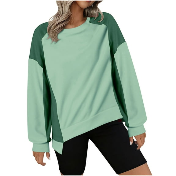 Chbgutlmr Womens Sweatshirt Long Sleeve Crewneck Color Block Casual Stylish High Low Hem Pullover Sweatshirts