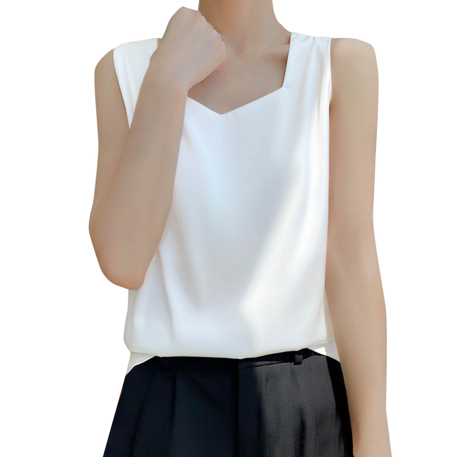 Loose Sleeveless Crew Neck Plain Fashion Regular Tank Top