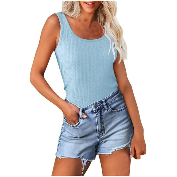 Chbgutlmr Womens Tank Tops Scoop Neck Sleeveless Slim Fitted Solid Color Going out Tops Summer Fashion