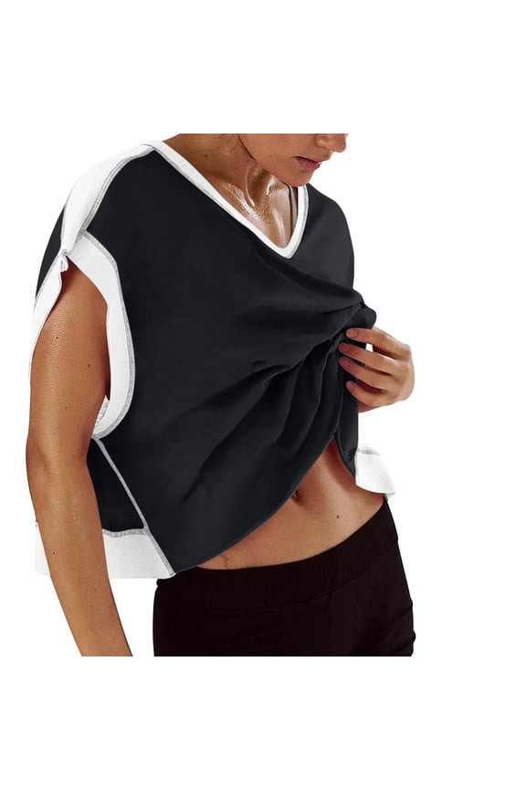 Womens Tops Backless Cropped V Neck T-Shirts High-Low Hem Loose Raglan Sleeves Sport Shirts