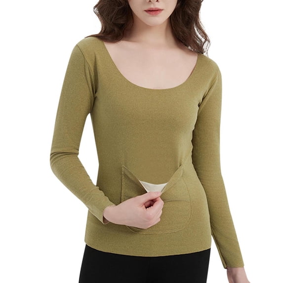Chbgutlmr Womens Tops Crewneck Long Sleeve Warm Thermal Undershirts Fall Winter Slim Comfy Tops with Pockets