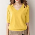 thumbnail image 1 of Chbgutlmr Womens Tops Elbow Length Sleeve V Neck Loose Fitted Tee Tops Casual Summer Comfy Solid Color Trendy Tops, 1 of 7