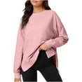 thumbnail image 1 of Chbgutlmr Womens Tops Fall Loose Long Sleeve Drop Shoulder Crewneck Pullover High Low Hem Side Slit Casual Sweatshirt, 1 of 7