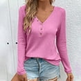 thumbnail image 1 of Chbgutlmr Womens Tops Long Sleeve Button V Neck Knitted Blouse Casual Loose Fall Solid Color Tunic Tops, 1 of 7