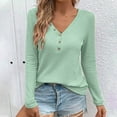 thumbnail image 1 of Chbgutlmr Womens Tops Long Sleeve Button V Neck Knitted Blouse Casual Loose Fall Solid Color Tunic Tops, 1 of 7