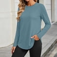 thumbnail image 1 of Chbgutlmr Womens Tops Long Sleeve Crew Neck Curved Hem T-Shirts Casual Loose Fall Comfy Basic Solid Color Tops, 1 of 7