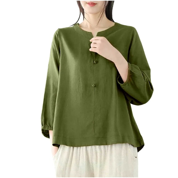 Chbgutlmr Womens Tops Plus Size Cotton Linen Long Sleeve Shirts Lightweight Casual Loose Vintage Blouses