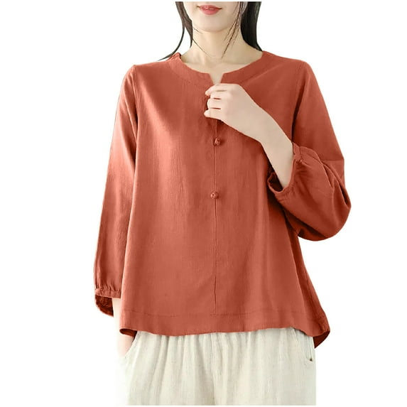 Chbgutlmr Womens Tops Plus Size Cotton Linen Long Sleeve Shirts Lightweight Casual Loose Vintage Blouses