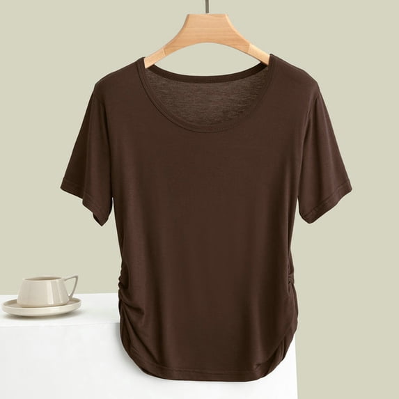 Chbgutlmr Womens Tops Short Sleeve Ruched Waist Crew Neck T-Shirts Casual Loose Summer Comfy Dailywear Basic Tee Tops