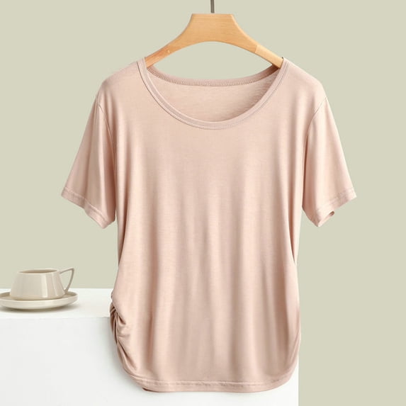 Chbgutlmr Womens Tops Short Sleeve Ruched Waist Crew Neck T-Shirts Casual Loose Summer Comfy Dailywear Basic Tee Tops