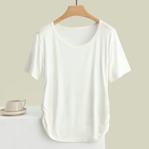 Chbgutlmr Womens Tops Short Sleeve Ruched Waist Crew Neck T-Shirts Casual Loose Summer Comfy Dailywear Basic Tee Tops