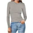 thumbnail image 1 of Chbgutlmr Womens Tops Solid Color Slim Long Sleeve Ribbed Knitted Blouses Crewneck Comfy Going Out Tops, 1 of 7