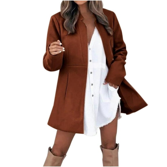 Chbgutlmr Womens Trench Coat Mid-Length Coats Open Front Cardigan Casual Tweed Jackets Fleece Winter Clothes