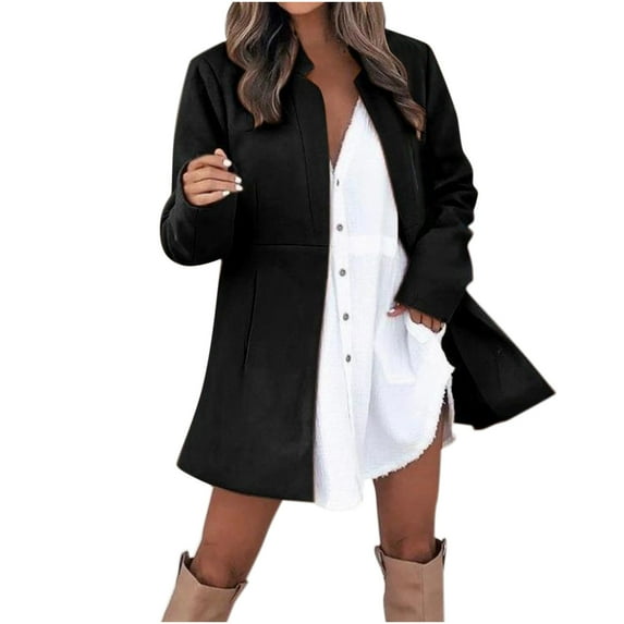 Chbgutlmr Womens Trench Coat Mid-Length Coats Open Front Cardigan Casual Tweed Jackets Fleece Winter Clothes