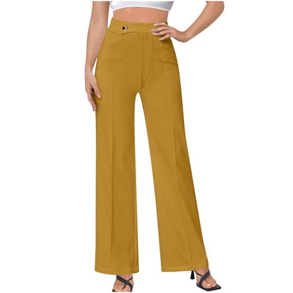 Chbgutlmr Work Pants Women Flare Leggings Button High Waist Solid Color Slim Comfy Office Workwear Trousers