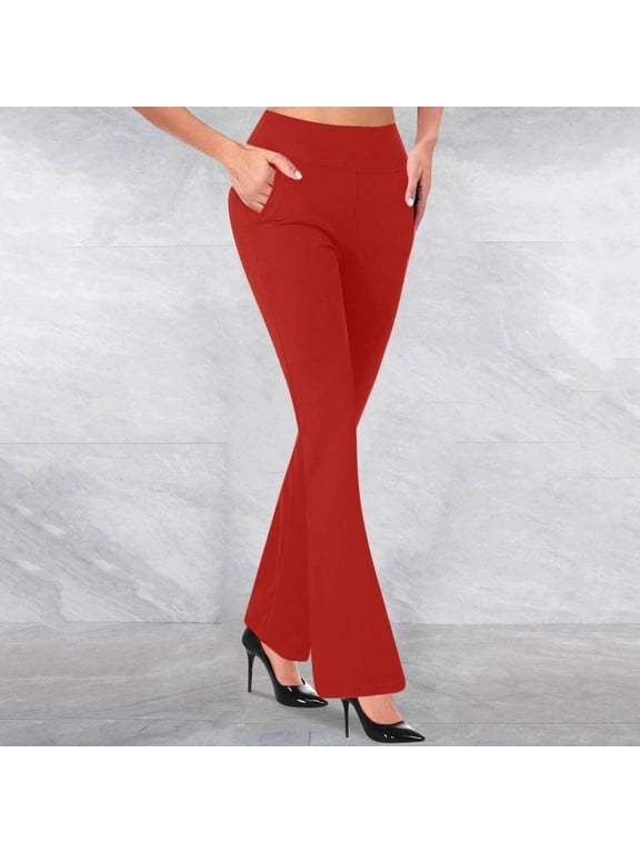 Work Pants Women Flare Leggings High Waisted Comfy Business Casual Office Trousers with Pockets