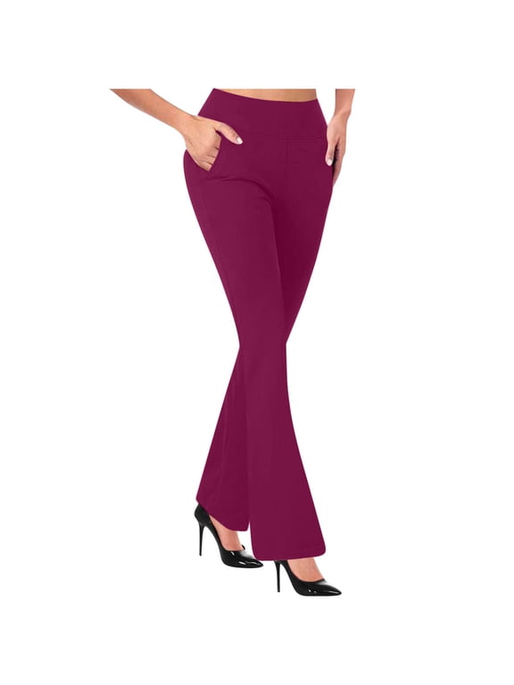 Work Pants Women Flare Leggings High Waisted Comfy Business Casual Office Trousers with Pockets