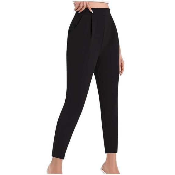 Chbgutlmr Work Pants for Women Pleated High Waist Tapered Leg Solid Color Office Trousers with Pockets