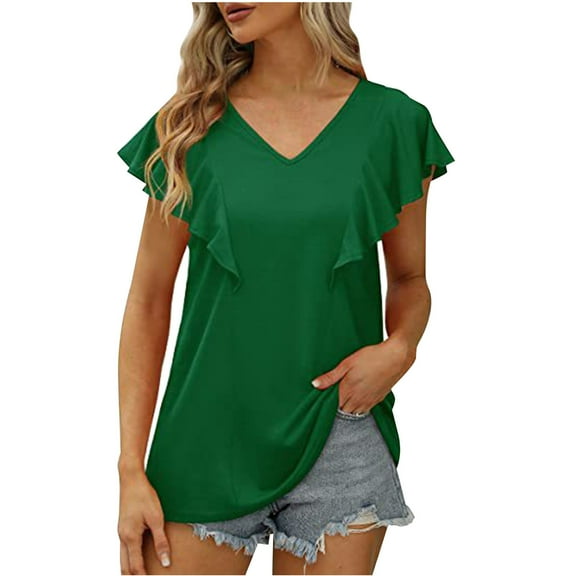 Chbgutlmr Work Tops for Women Ruffle Short Sleeve V Neck Tunic Tops Tees Slim Comfy Casual Shirts Summer