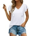 thumbnail image 1 of Chbgutlmr Work Tops for Women Ruffle Short Sleeve V Neck Tunic Tops Tees Slim Comfy Casual Shirts Summer, 1 of 5