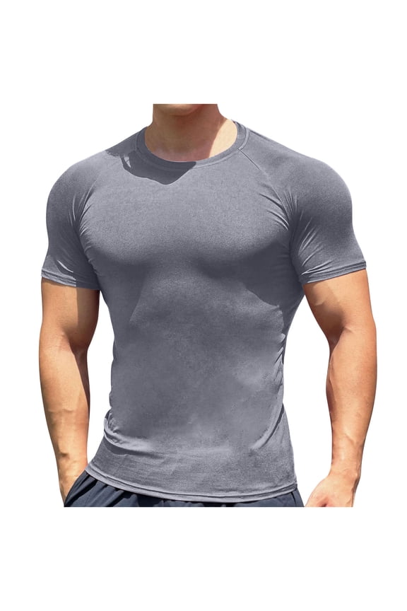 Workout Mens Shirts Summer Crewneck Skinny Gym Tops Athletic Running Tees Shirts Sport Training