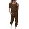 thumbnail image 1 of Chbgutlmr Workout Sets for Women 2 Piece Round Neck Short Sleeve T Shirts Comfy Jogger Pants Athletic Summer Outfits, 1 of 5
