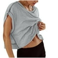 thumbnail image 1 of Chbgutlmr Workout Tops for Women Oversize Crewneck Short Sleeve Backless Athletic Gym Crop Running Tees, 1 of 8