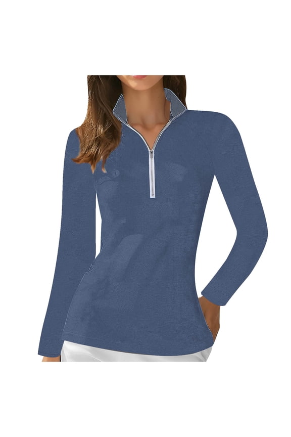 Workout Tops for Women Quarter Zip Lapel Neck Long Sleeve Breathable Athletic Tops for Golf Baseball