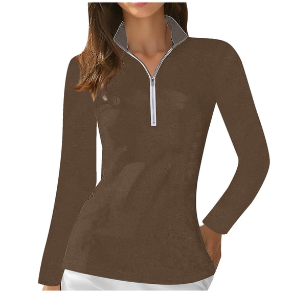 Chbgutlmr Workout Tops for Women Quarter Zip Lapel Neck Long Sleeve Breathable Athletic Tops for Golf Baseball