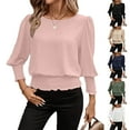 thumbnail image 1 of Chbgutlmr Womens Tops Long Sleeve Scoop Neck Ruffled Hem Blouse Tops Casual Comfy Summer Dressy T-Shirt Tops, 1 of 7