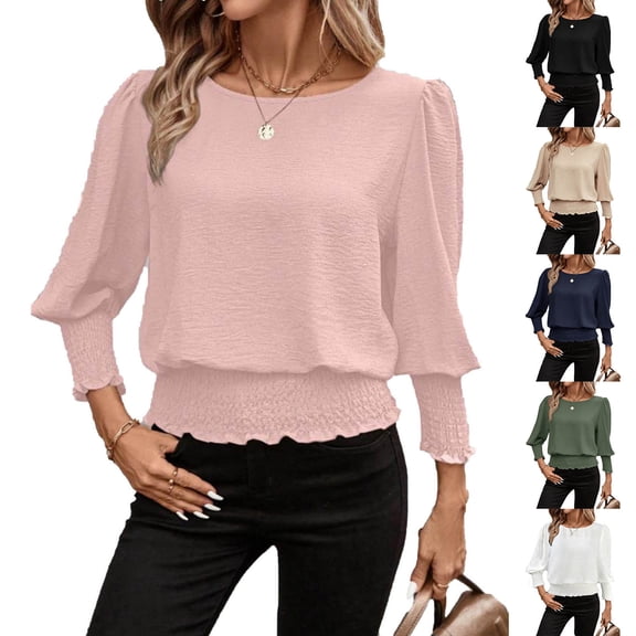 Chbgutlmr Womens Tops Long Sleeve Scoop Neck Ruffled Hem Blouse Tops Casual Comfy Summer Dressy T-Shirt Tops
