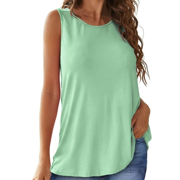 Chbgutlmr Workout Tops for Women Round Neck Sleeveless Split Back Running Loose Athletic Gym Yoga Tops