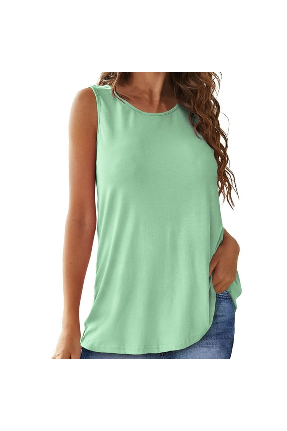 Workout Tops for Women Round Neck Sleeveless Split Back Running Loose Athletic Gym Yoga Tops