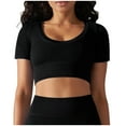 thumbnail image 1 of Chbgutlmr Workout Tops for Women Short Sleeve Ribbed Knit Slim Yoga Tshirts Round Neck Stretch Crop Tops, 1 of 6