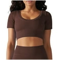 thumbnail image 1 of Chbgutlmr Workout Tops for Women Short Sleeve Ribbed Knit Slim Yoga Tshirts Round Neck Stretch Crop Tops, 1 of 6