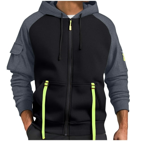 Chbgutlmr Zip up Jackets for Men Workout Hoodies Sweatshirts Outdoor Active Loose Block Color Jackets