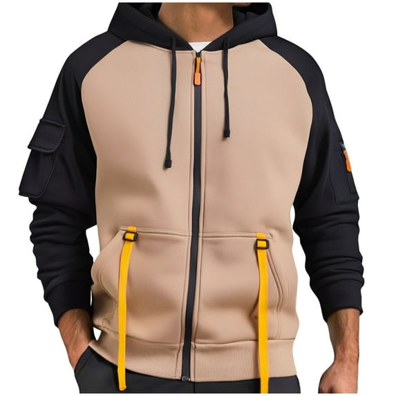 Chbgutlmr Zip up Jackets for Men Workout Hoodies Sweatshirts Outdoor Active Loose Block Color Jackets