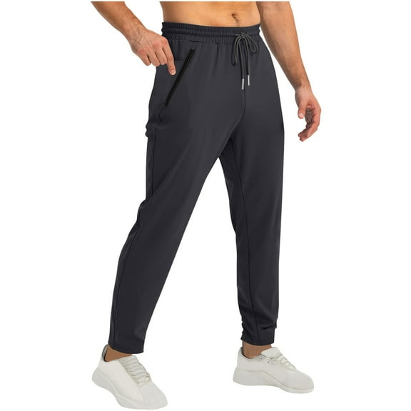 Chbgutlmr Mens Pants Straight Leg Elastic Waist Drawstring Trousers with Zip Pockets Casual Solid Color Dailywear Pants