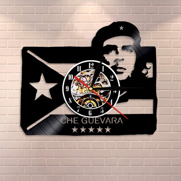 Che Guevara Portrait with Cuban Flag Cuba Revolution Man Cave Wall Art Wall Clock Socialist Vintage Vinyl Record Wall Clock