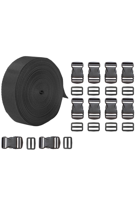 1 Inch 11 Yards Nylon Webbing Strap w/10 pack Buckles Dual Adjustable & Tri-Glide Slide Clip