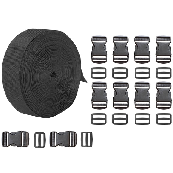 Che Yi Bao 1 Inch 11 Yards Nylon Webbing Strap w/10 pack Buckles Dual Adjustable & Tri-Glide Slide Clip