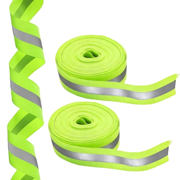 2 Rolls 1'' Green Sew-on Reflective Tape Strip, High Visibility Safety Fabric Webbing, Warning Florescent Safety Tape for Clothes Bags Raincoats