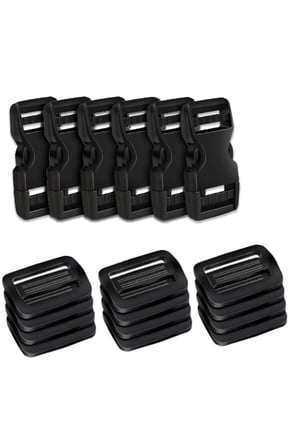 6 Pack Quick Release Side Release Buckles for 1" Nylon Webbing Straps, Dual Adjustable No-Sew Slide Clips, Plastic Snap Buckles for Backpacks, Bags, Belts & DIY Repair
