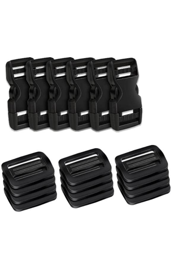 6 Pack Quick Release Side Release Buckles for 1" Nylon Webbing Straps, Dual Adjustable No-Sew Slide Clips, Plastic Snap Buckles for Backpacks, Bags, Belts & DIY Repair