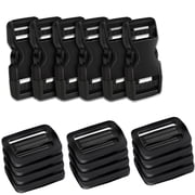 6 Pack Quick Release Side Release Buckles for 1" Nylon Webbing Straps, Dual Adjustable No-Sew Slide Clips, Plastic Snap Buckles for Backpacks, Bags, Belts & DIY Repair