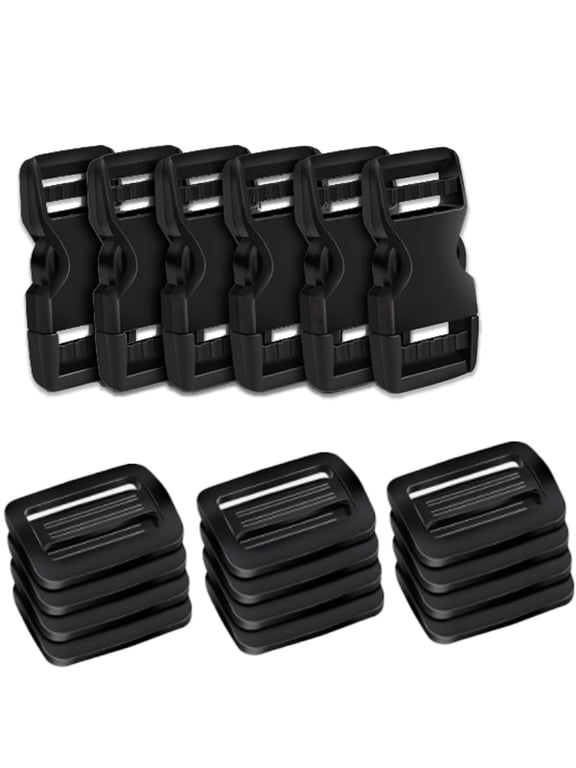 6 Pack Quick Release Side Release Buckles for 1" Nylon Webbing Straps, Dual Adjustable No-Sew Slide Clips, Plastic Snap Buckles for Backpacks, Bags, Belts & DIY Repair