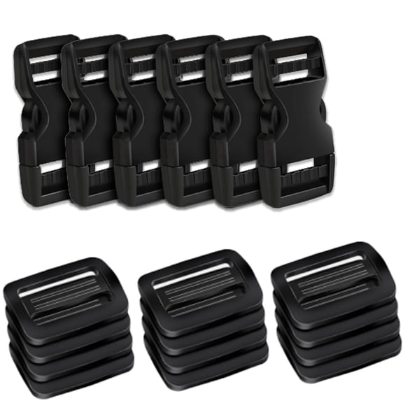 6 Set Buckles for 1" Nylon Webbing Straps, Quick Side Release Plastic Buckles Cli, Dual Adjustable No Sewing Slide Clips Snaps