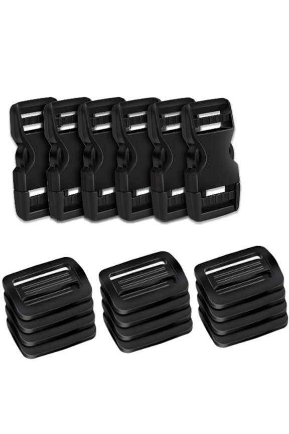 6 Set Buckles for 1" Nylon Webbing Straps, Quick Side Release Plastic Buckles Cli, Dual Adjustable No Sewing Slide Clips Snaps