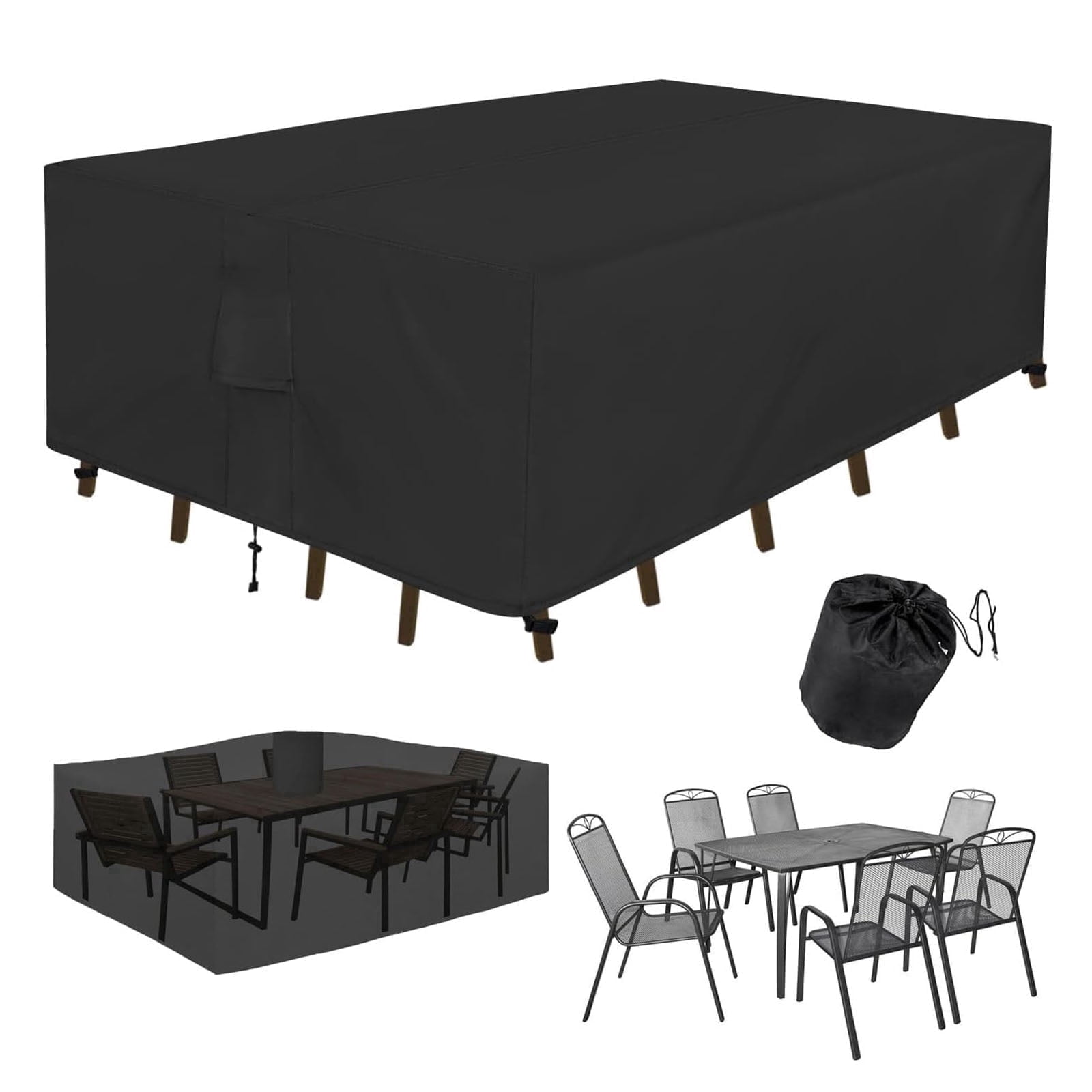 600D Heavy Duty Rectangle Patio Furniture Cover, 108"x82"x28", Outdoor Waterproof Protection for Table & Chair Sets