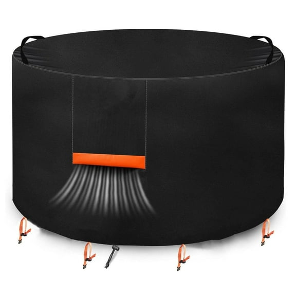 Che Yi Bao Round Fire Pit Cover, 600D Waterproof Heavy Duty Oxford Fabric Firepit Cover, Full Coverage Fire Table Cover (Black, 50"x24")